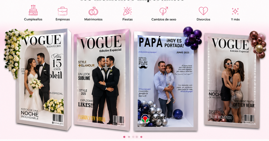 Ejemplos de cabinas personalizadas FOTOFUN para matrimonios, parejas, familias y celebraciones