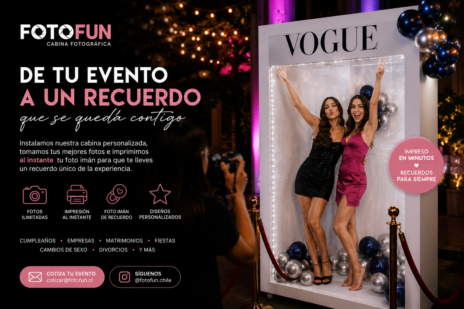 FOTOFUN cabina fotográfica personalizada estilo portada de revista para eventos